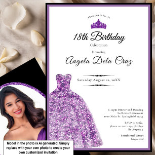 Convites Vestido roxo elegante debut de 18 anos