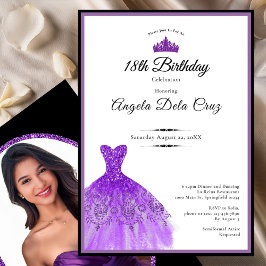 Convites Vestido roxo elegante debut de 18 anos