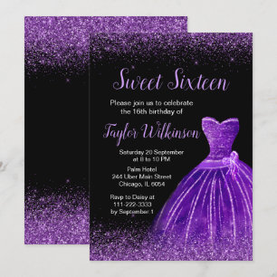 Convites Vestido Roxo Escuro Brilho Falso Sweet 16 Aniversá