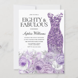 Convites Vestido Roxo Floral Oitenta Fabuloso Aniversário d