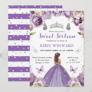 Convites Vestido Roxo Princesa de Cabelo Vermelho Sweet 16