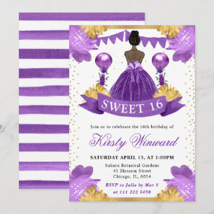 Convites Vestido Roxo Princesa de Pele Morena Doce 16