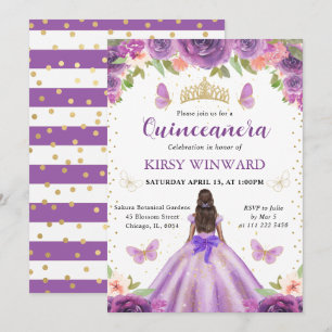 Convites Vestido Roxo Princesa de Pele Morena Quinceanera