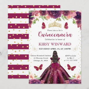 Convites Vestido Roxo Princesa de Pele Morena Quinceanera