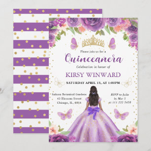 Convites Vestido Roxo Princesa de Pele Morena Quinceanera