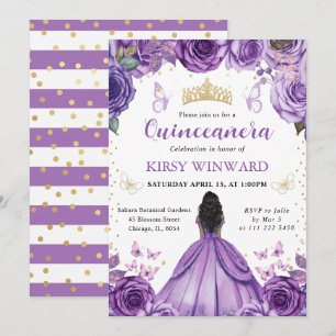 Convites Vestido Roxo Princesa de Pele Morena Quinceanera