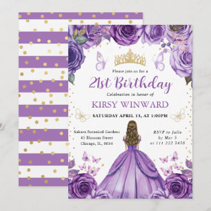 Convites Vestido Roxo Princesa Loira Aniversário