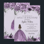 Convites Vestido Roxo Púrpura Floral Doce 16 Invita<br><div class="desc">Vestido De Prata Floral Púrpura Da Elegante Doce 16 Convite</div>