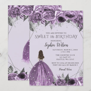 Convites Vestido Roxo Púrpura Floral Doce 16 Invita
