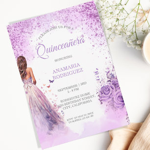 Convites Vestido Roxo Quinceañera Borboletas Florais