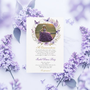 Convites Vestido roxo Quinceanera com imagem em espanhol