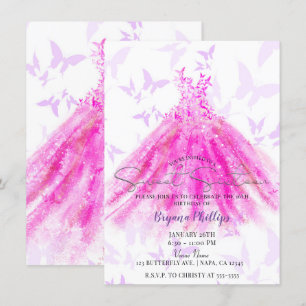 Convites Vestido Roxo Rosa Quente Dança Borboleta Doce 16