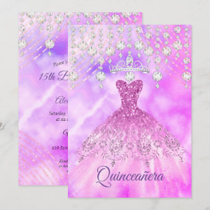Convites Vestido Roxo Rosa Quinceanera Festa de Aniversário
