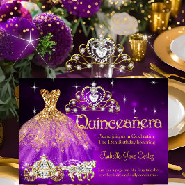 Convites Vestido Roxo Tiaro Carruagem de Aniversário de Qui
