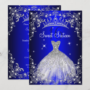 Convites Vestido Royal Blue Sweet 16 Pérola Prata festa
