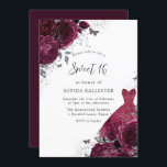 Convites Vestido Silver Burgundy e Rosas Florais Doce 16<br><div class="desc">Vestido Silver Burgundy e Rosas Florais Doce 16 Convite Mais elegantes designs florais em nossa loja! Consulte a coleção correspondente em nossa loja</div>