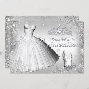 Convites Vestido Silver Sparkle e Tiara Quinceanera Convide