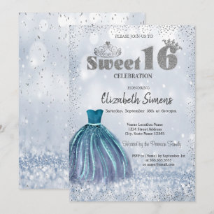 Convites Vestido, Tiara Confete Princesa Bokeh Sweet 16