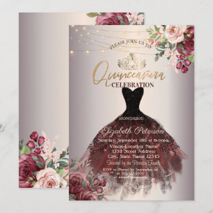 Convites Vestido,Tiara,Luzes Rosas,Quinceañera Dourado Rosa