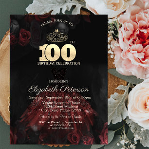 Convites Vestido,Tiara,Rosas Vermelhas 100º Aniversário