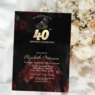 Convites Vestido,Tiara,Rosas Vermelhas 40º Aniversário