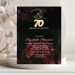 Convites Vestido, Tiara, Rosas Vermelhas Aniversário de 70 