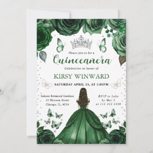 Convites Vestido Verde Caçador Brunette Princesa Quinceaner