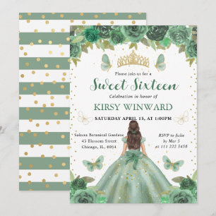 Convites Vestido Verde Claro Princesa Morena Doce 16