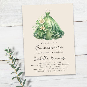 Convites Vestido Verde de Aquañera Elegante Quinceañera