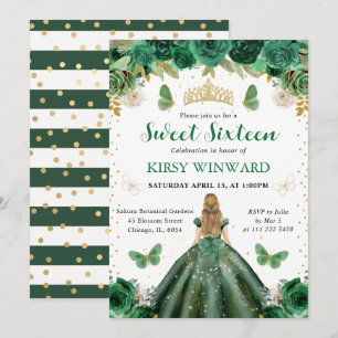 Convites Vestido Verde Escuro Princesa Loira Doce 16