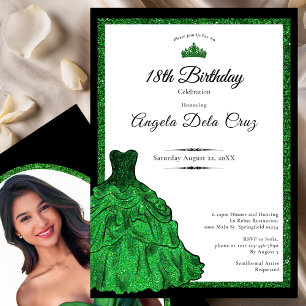 Convites Vestido Verde Esmeralda e Tiara 18º Aniversário De
