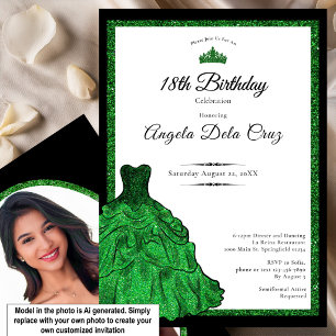 Convites Vestido Verde Esmeralda e Tiara 18º Aniversário De