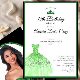 Convites Vestido verde esmeralda elegante para debut de 18 