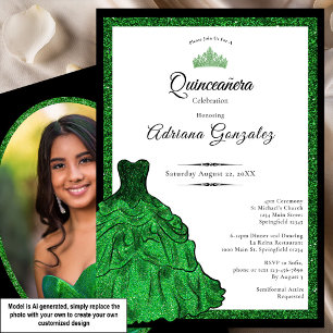 Convites Vestido Verde Esmeralda Personalizado Foto Quincea