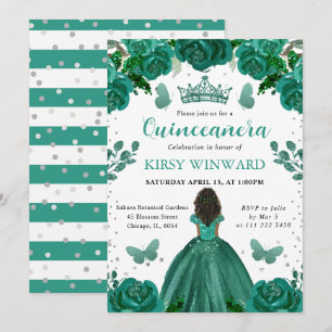 Convites Vestido Verde Esmeralda Princesa de Pele Morena Qu