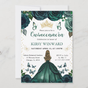 Convites Vestido Verde Esmeralda Princesa Loura Quinceanera
