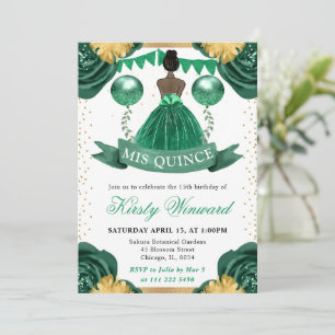 Convites Vestido Verde Pele Morena Princesa Quinceanera