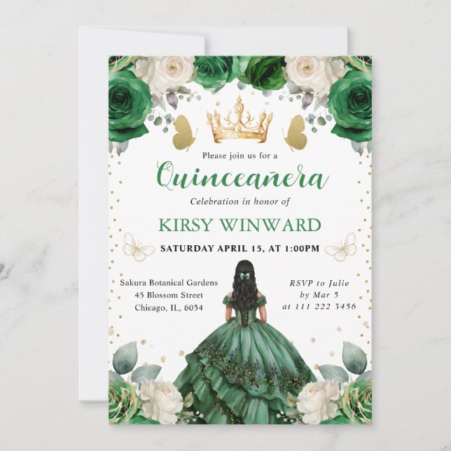 Convites Vestido Verde Princesa Western Quinceanera (Frente)