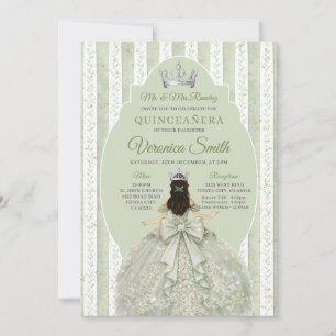 Convites Vestido Verde Salvia com Laço Quinceañera Aniversá