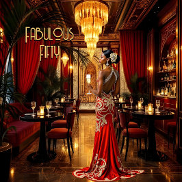 Convites Vestido Vermelho Dourado Fabuloso Art déco Mulher 