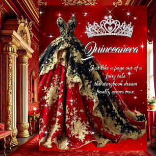 Convites Vestido Vermelho Dourado Preto Festa de Aniversári