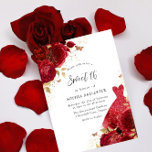 Convites Vestido Vermelho e Rosas Dourados Brilhante 16<br><div class="desc">Vestido Vermelho e Rosas Dourados Glitter doce 16 Convite designs florais mais elegantes em nossa loja! Consulte a coleção correspondente em nossa loja</div>
