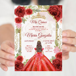 Convites Vestido Vermelho e Rosas Quinceanera Mexicano Conv