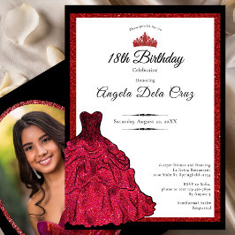 Convites Vestido Vermelho e Tiara Debut de 18 Anos