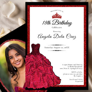 Convites Vestido Vermelho e Tiara Debut de 18 Anos