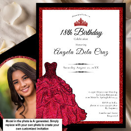 Convites Vestido Vermelho e Tiara Debut de 18 Anos