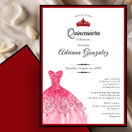Convites Vestido vermelho elegante 15º aniversário Quincean