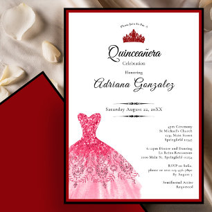 Convites Vestido vermelho elegante 15º aniversário Quincean