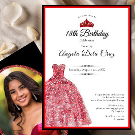 Convites Vestido vermelho elegante debut de 18 anos