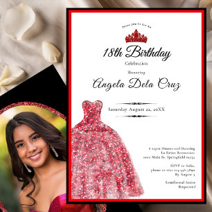 Convites Vestido vermelho elegante debut de 18 anos